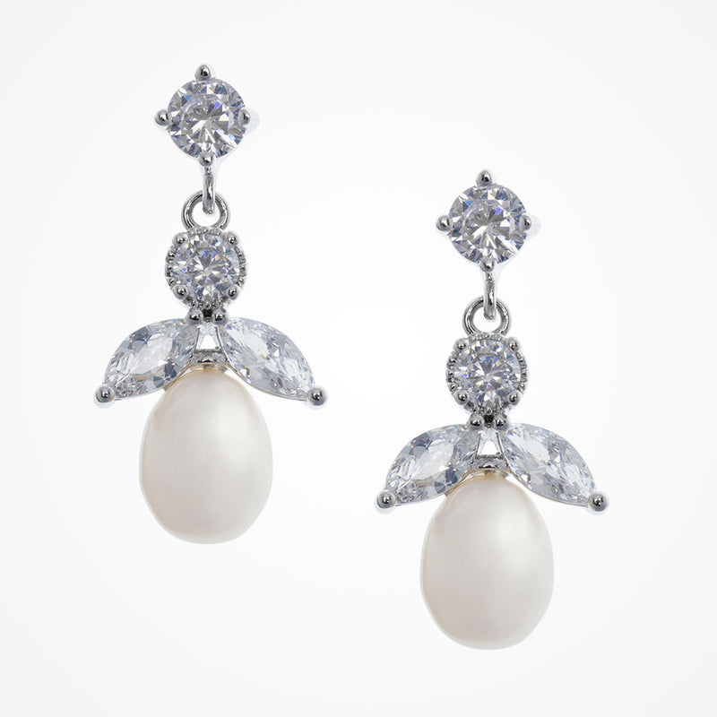Ines pearl and CZ drop earrings (silver) - Liberty in Love