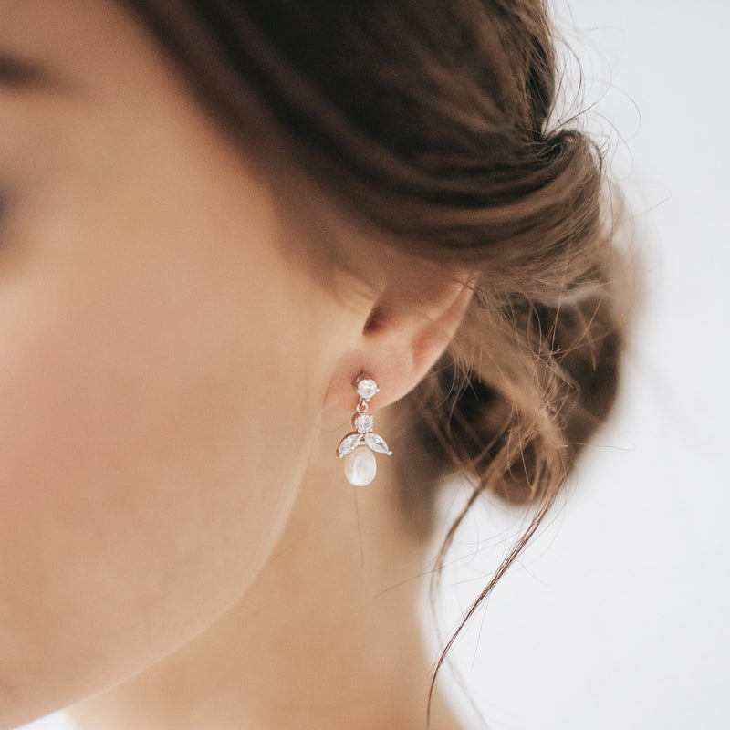 Ines pearl and CZ drop earrings (silver) - Liberty in Love