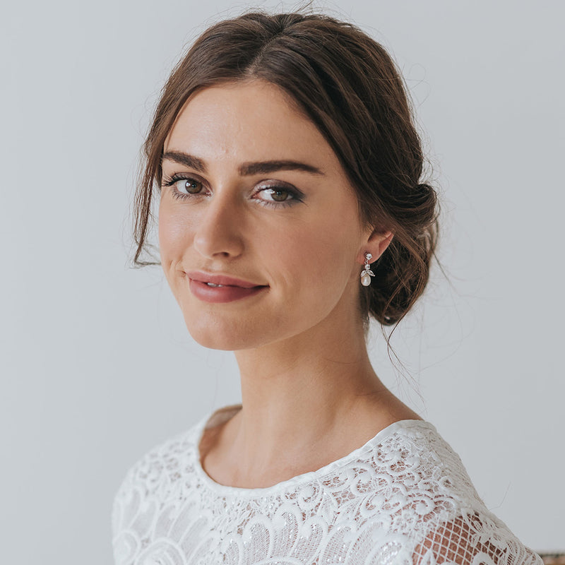 Ines pearl and CZ drop earrings (silver) - Liberty in Love