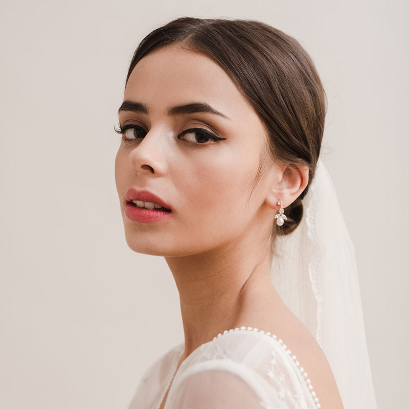 Ines pearl and CZ drop earrings (gold) - Liberty in Love