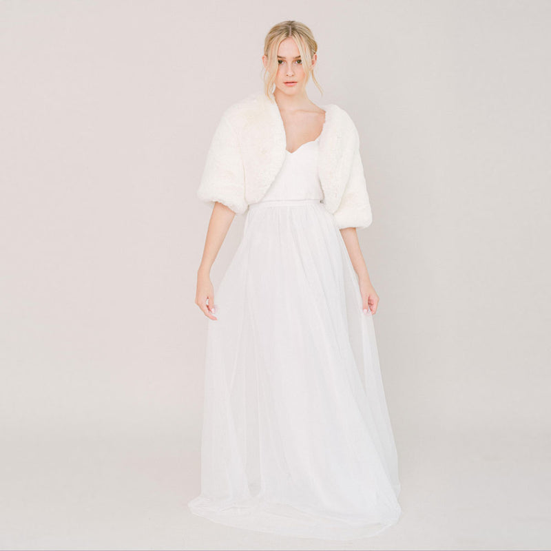 Ivory faux fur bridal jacket - Liberty in Love