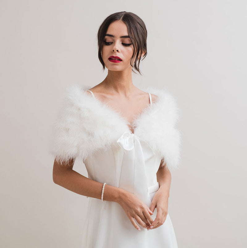 Ivory feather ribbon tie bridal stole - Liberty in Love