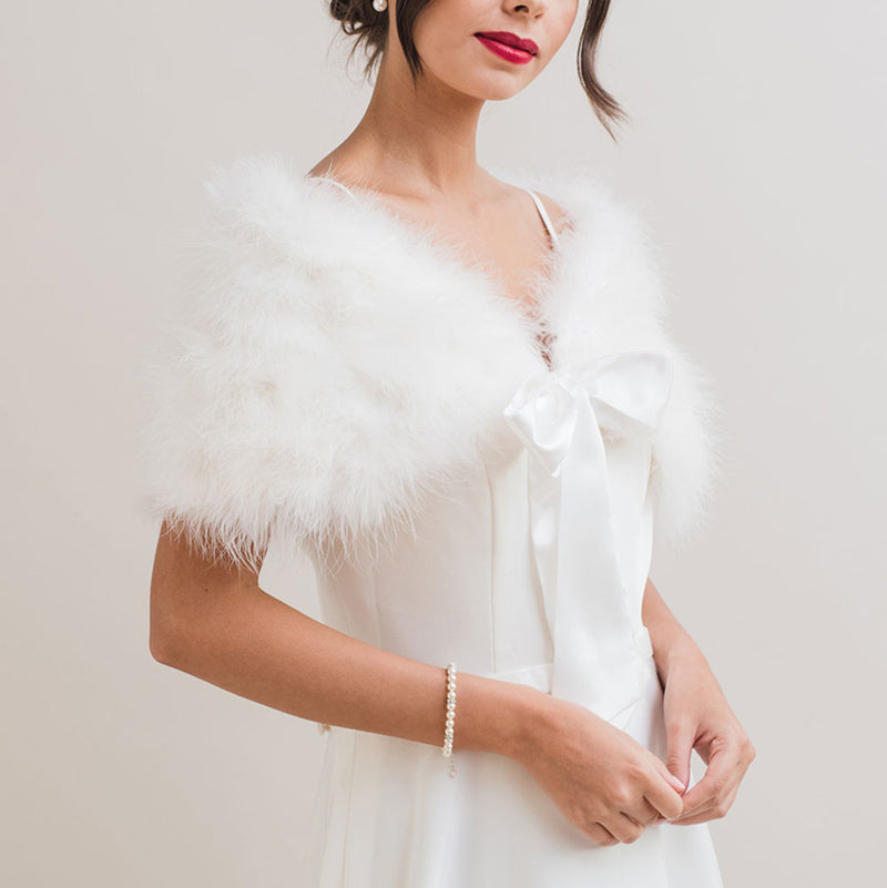 Ivory feather ribbon tie bridal stole - Liberty in Love