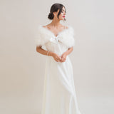 Ivory feather ribbon tie bridal stole - Liberty in Love