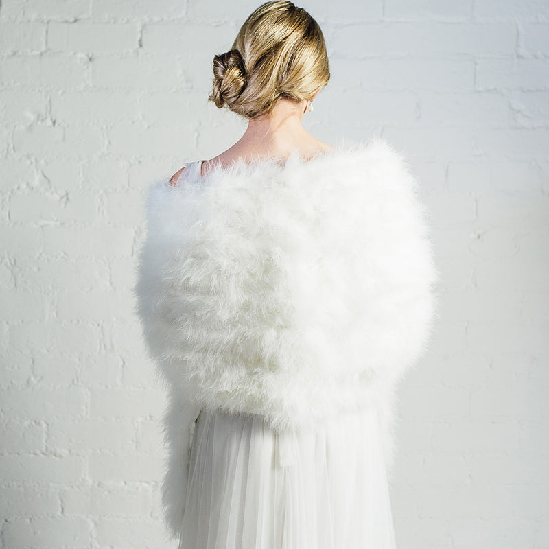 Ivory long feather bridal wrap (wide) - Liberty in Love