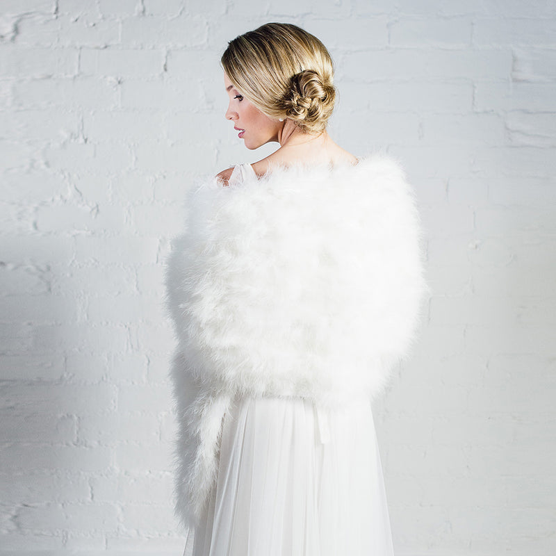Ivory long feather bridal wrap (wide) - Liberty in Love
