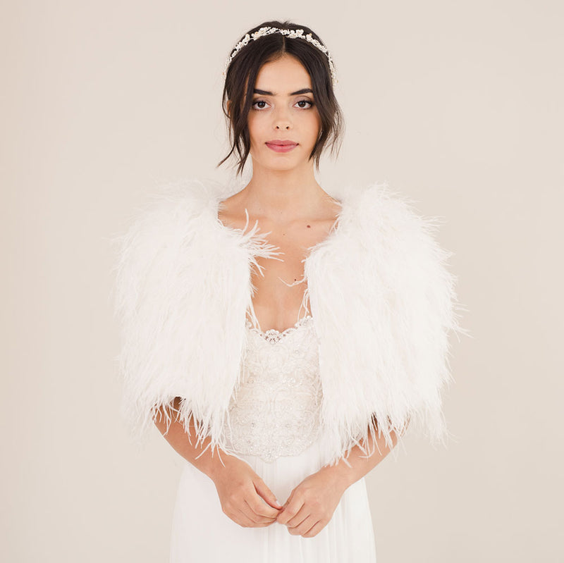 Ivory ostrich feather bridal cape - Liberty in Love