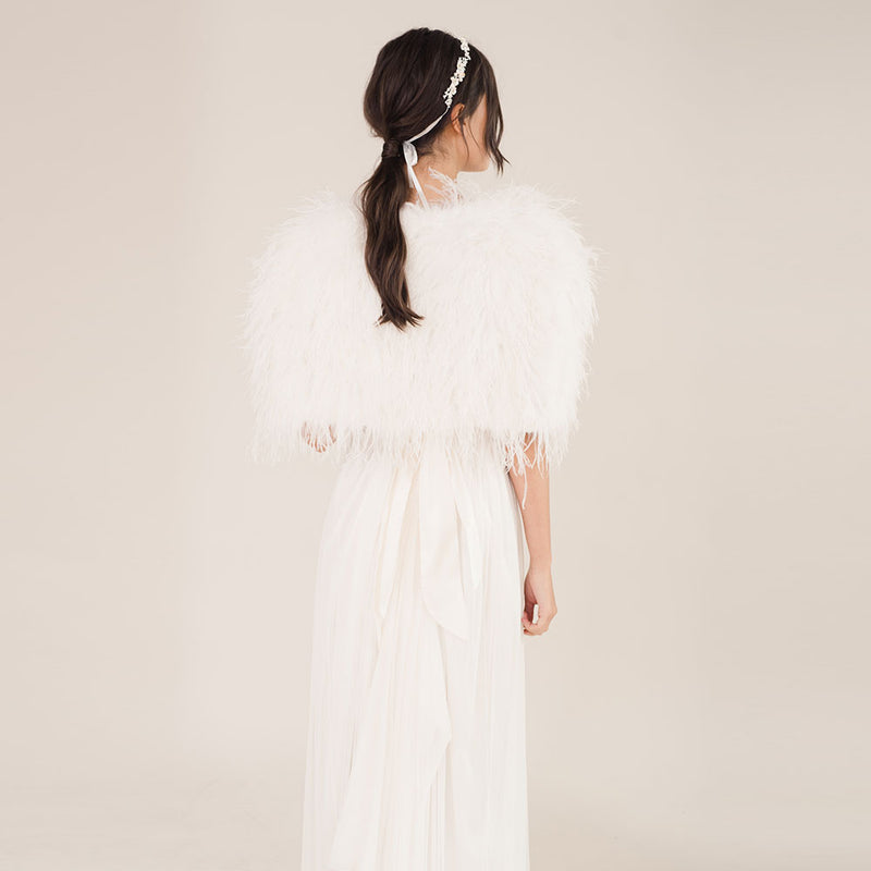 Ivory ostrich feather bridal cape - Liberty in Love