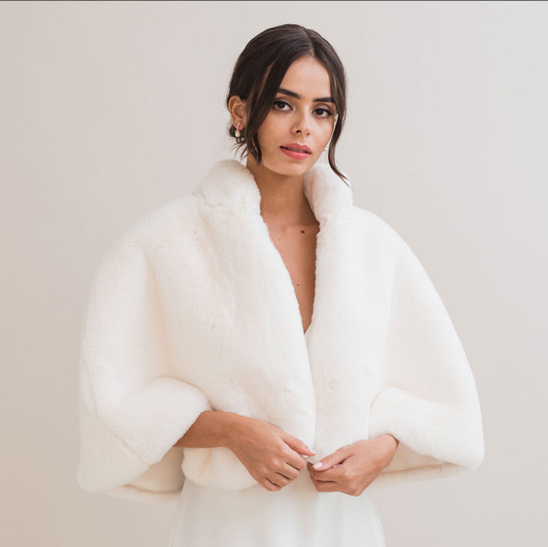 Ivory faux fur bridal cape Faux fur cover up Liberty in Love