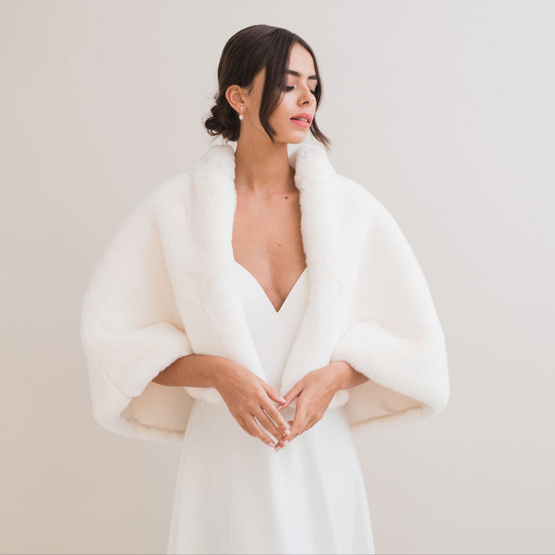 Ivory faux fur bridal cape Faux fur cover up Liberty in Love