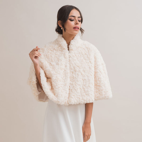 Ivory textured faux fur cape Cream faux fur wedding cape Liberty in Love
