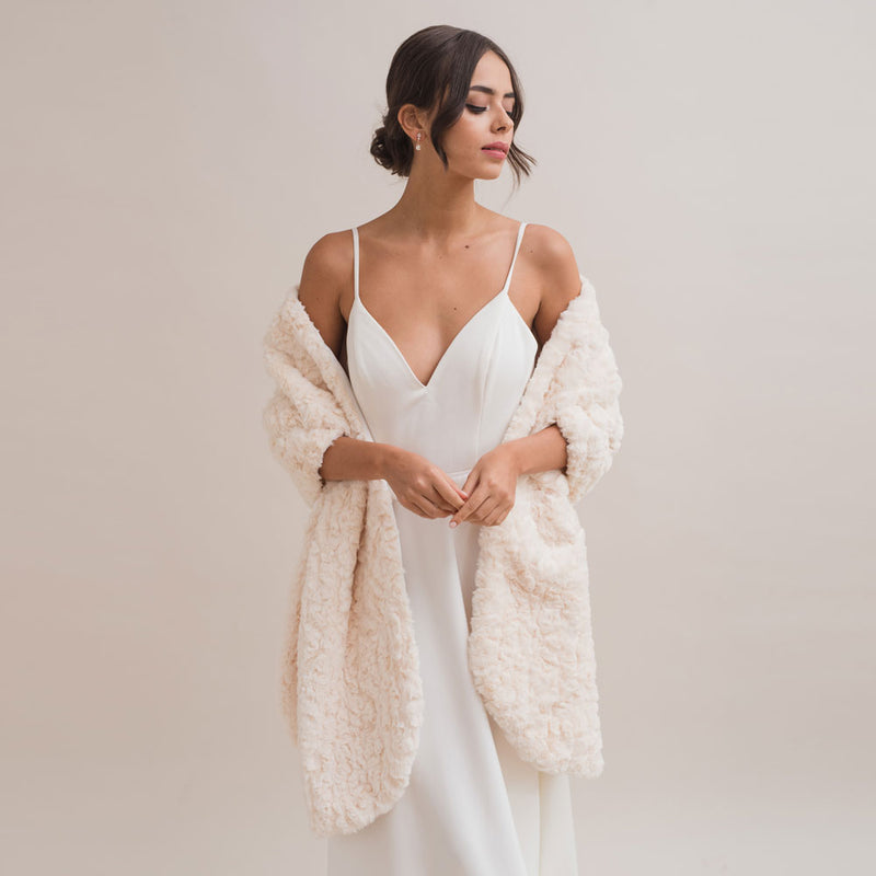 Ivory textured faux fur long stole - Liberty in Love