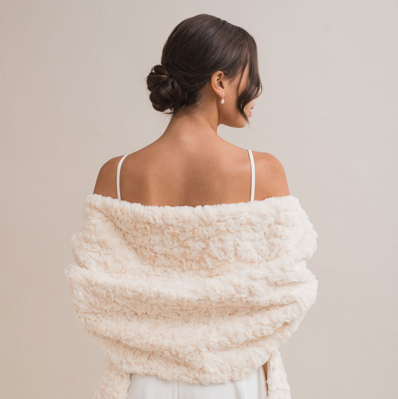 Ivory textured faux fur long stole - Liberty in Love
