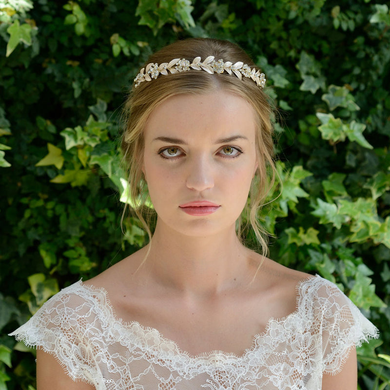Jacinta golden vine of leaves and clustered crystals headband - Liberty in Love