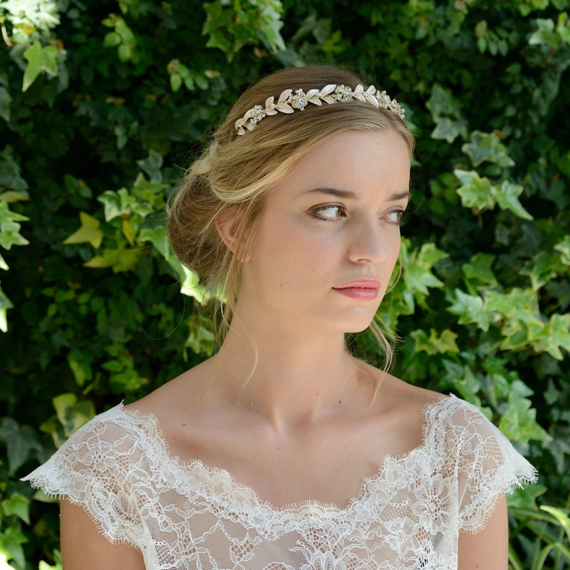 Jacinta golden vine of leaves and clustered crystals headband - Liberty in Love