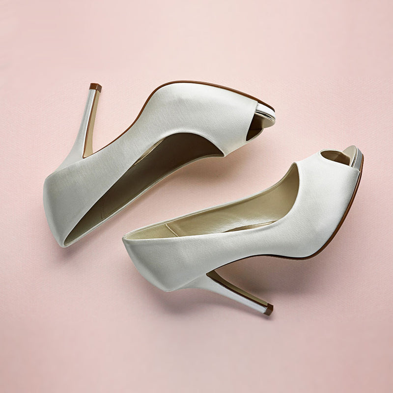 Daisy Rainbow Club Girls Shoes Ivory Satin Bridal Peep-toes