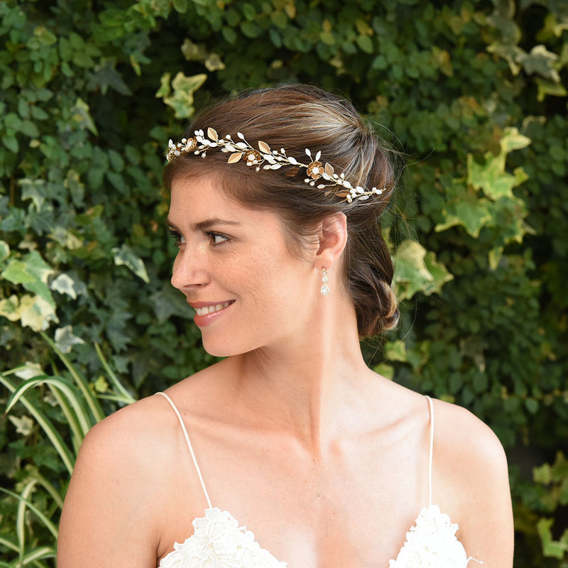 Kallea bronze floral opaline crystal hair vine - Liberty in Love