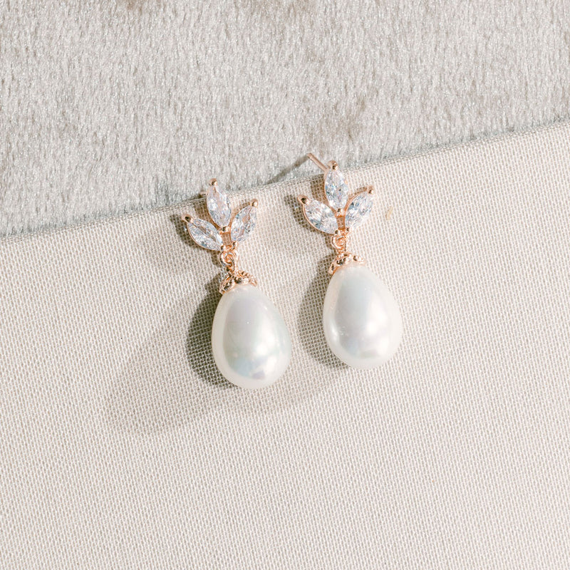 Kapika CZ and teardrop pearl earrings (rose gold) - Liberty in Love