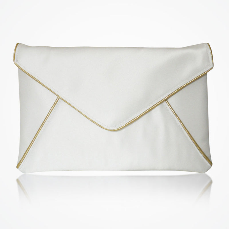 Katerina ivory satin clutch with gold piping - Liberty in Love
