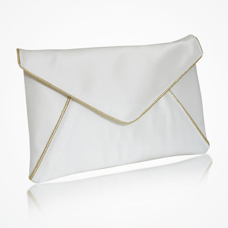 Katerina ivory satin clutch with gold piping - Liberty in Love