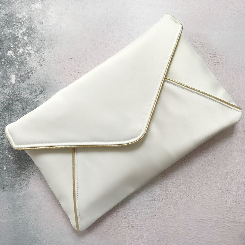 Katerina ivory satin clutch with gold piping - Liberty in Love