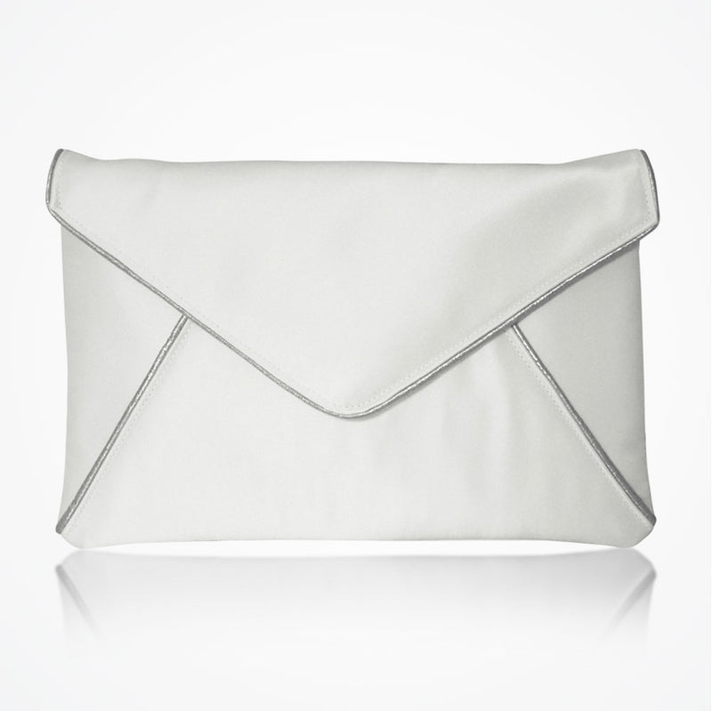 Katerina ivory satin clutch with silver piping - Liberty in Love