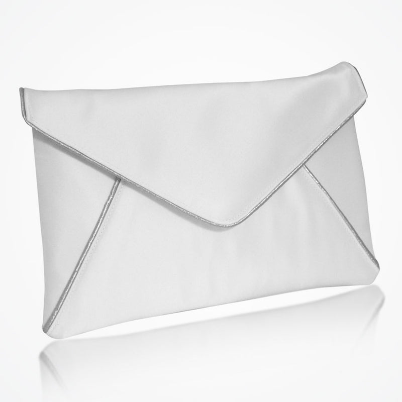 Katerina ivory satin clutch with silver piping - Liberty in Love