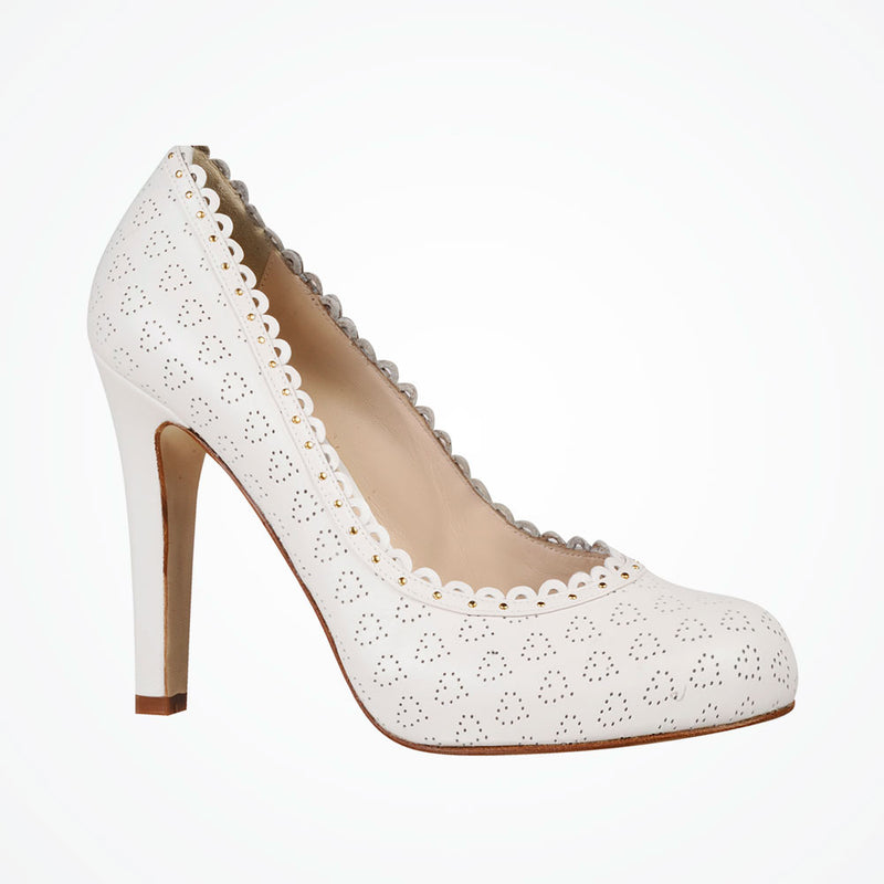 Klara (white) punched hearts leather courts - Liberty in Love