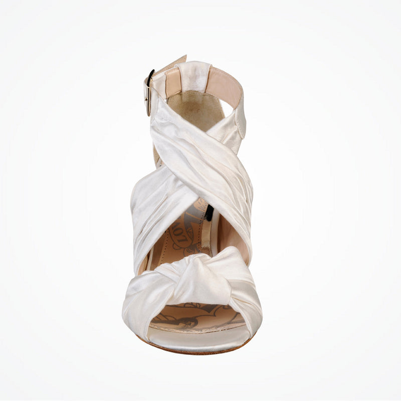 Kunja white satin glitter embellished peep-toe sandals - Liberty in Love