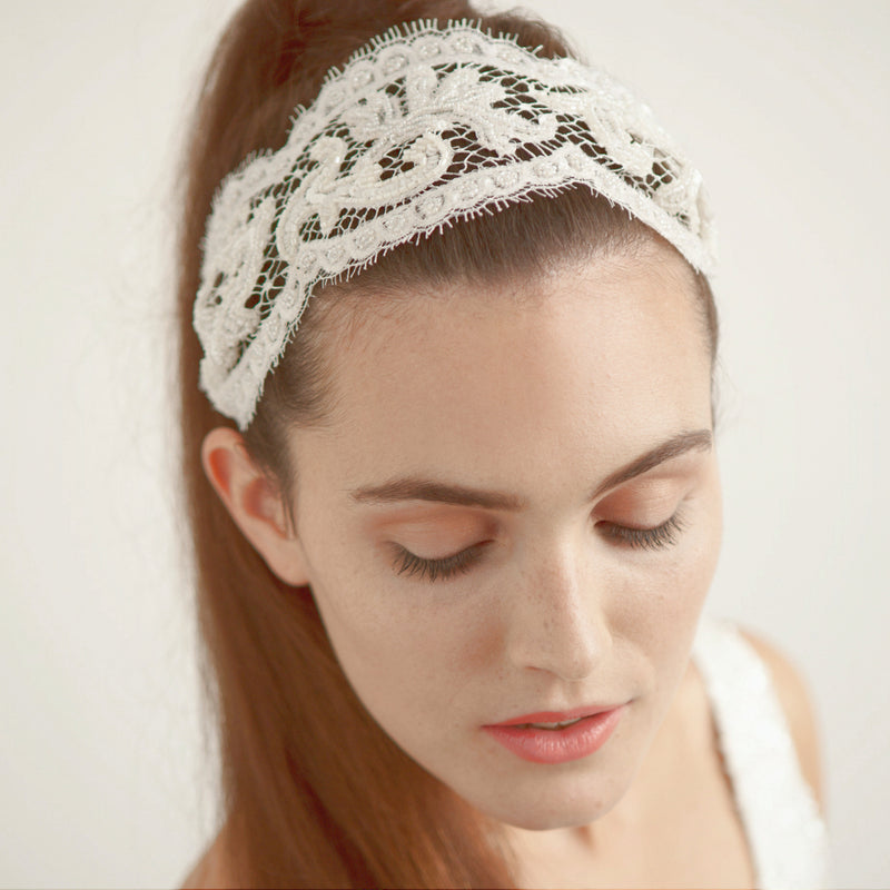 Beaded lace scallop headpiece - Liberty in Love