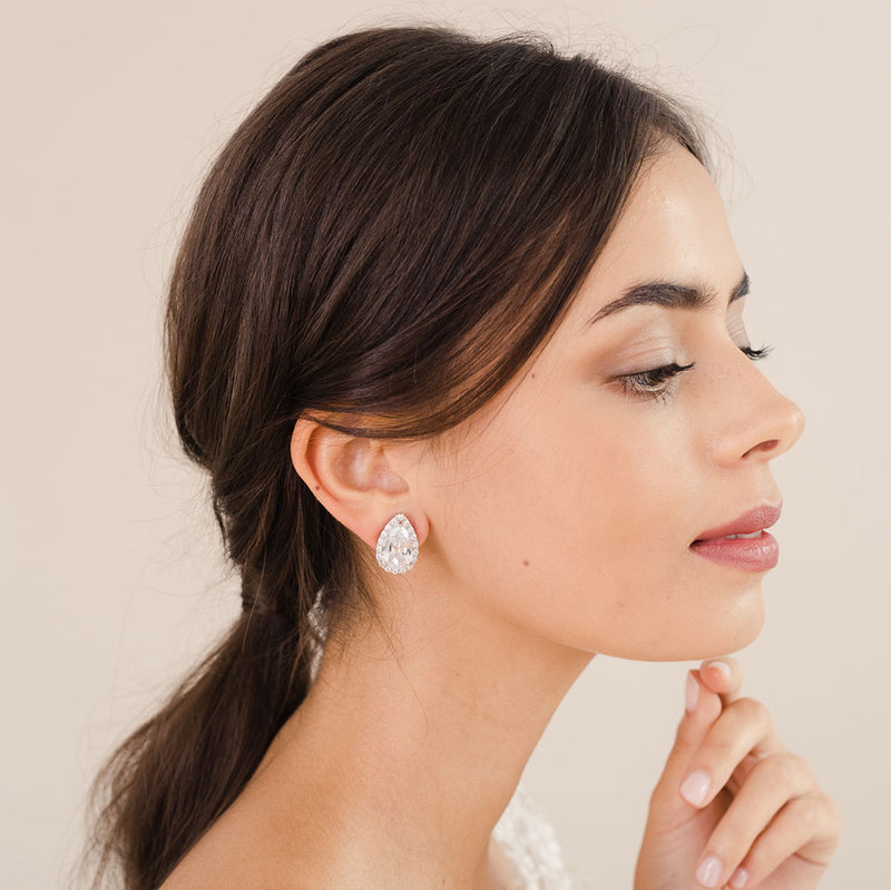 Large pear-cut CZ earrings (silver) - Liberty in Love