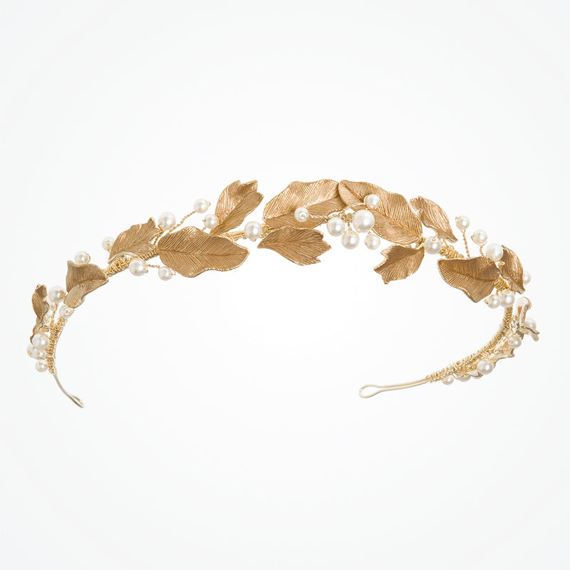 Laurel band of bronze leaves pearl embellished headpiece - Liberty in Love