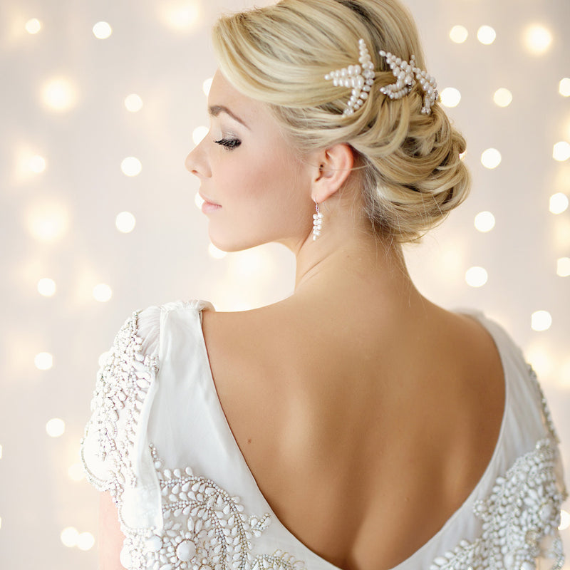 Laurel pearl leaf drop earrings - Liberty in Love
