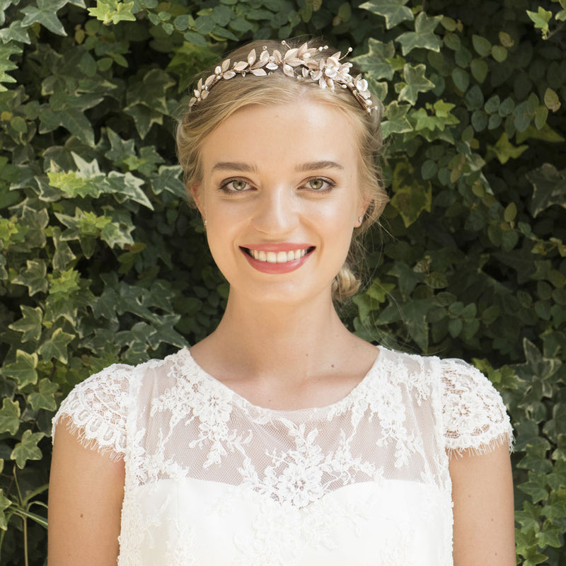 Liberty rose gold enamelled blossoms and painted leaves headpiece - Liberty in Love