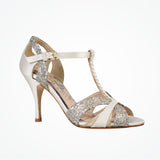 Scarlett (cream) satin and suede t-bar glitter sandals - Liberty in Love