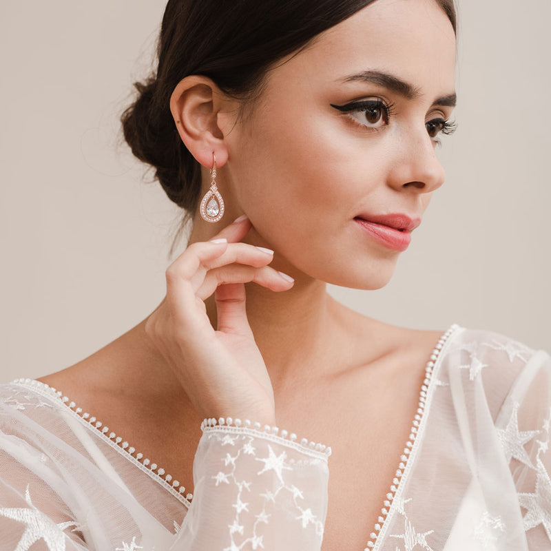 rose gold dress earrings Elegant Rose Gold Teardrop Earrings for Brides & Bridesmaids Silver / Cream