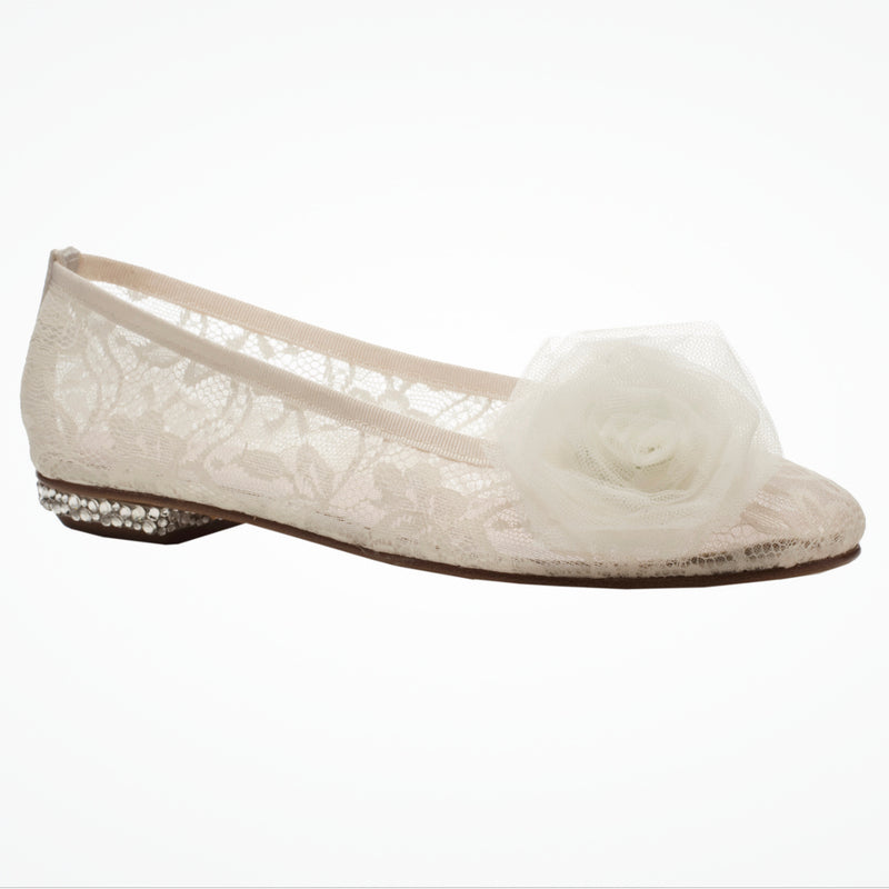 Lille lace Swarovski crystal embellished ballerina flats with tulle rose - Liberty in Love