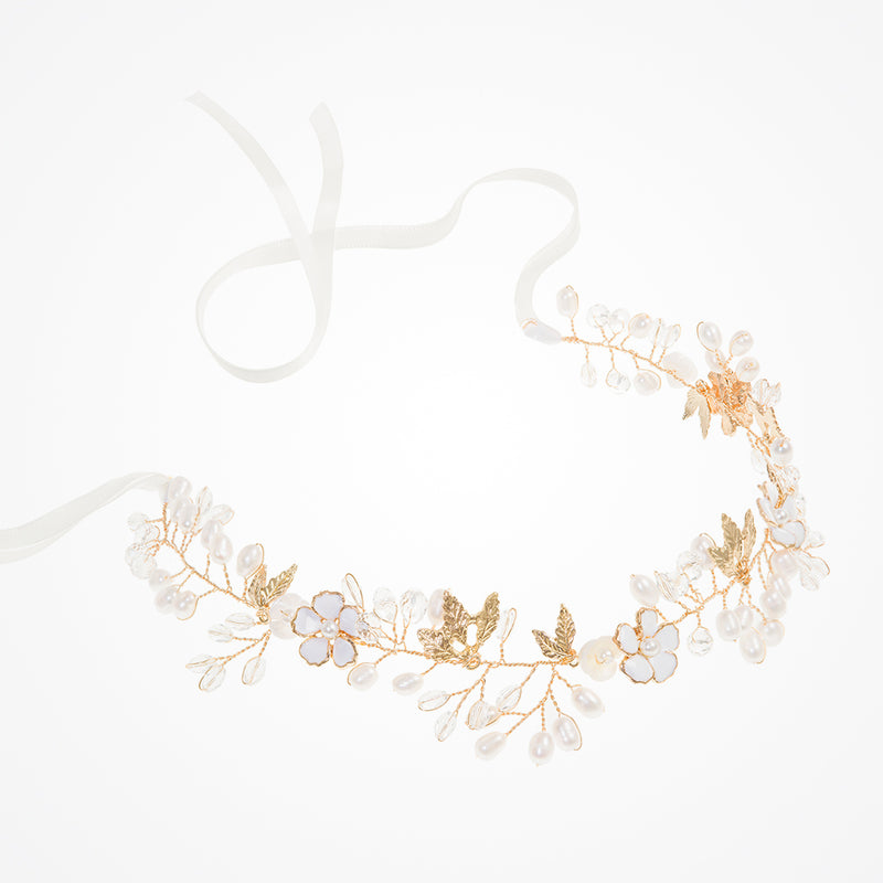 Lily blossom, pearl buds and leaves hair vine - Liberty in Love
