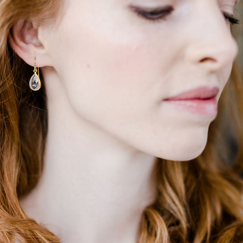 Lotus teardrop crystal quartz earrings - Liberty in Love
