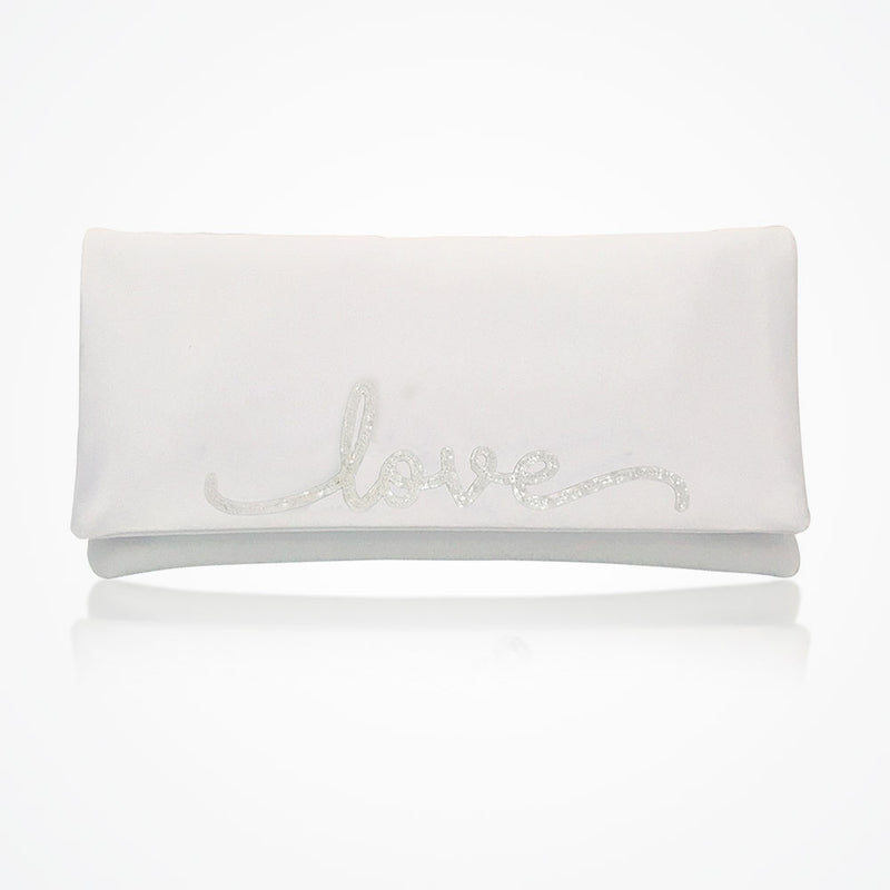 'Love' glittered letters ivory satin clutch - Liberty in Love