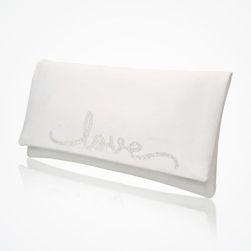 'Love' glittered letters ivory satin clutch - Liberty in Love