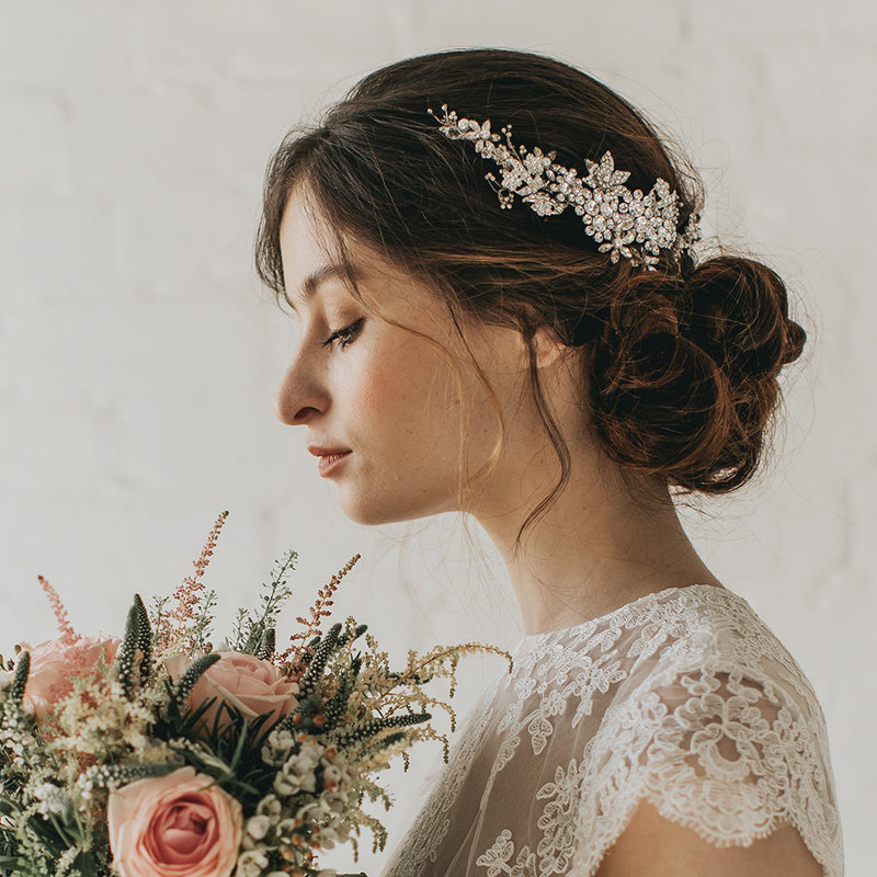 Lux curved crystal blossoms and sprigs headpiece - Liberty in Love