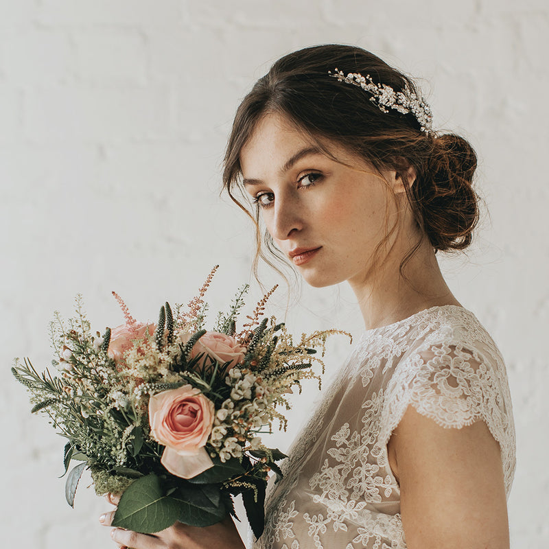 Lux curved crystal blossoms and sprigs headpiece - Liberty in Love