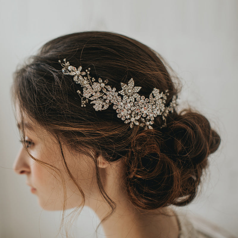 Lux curved crystal blossoms and sprigs headpiece - Liberty in Love