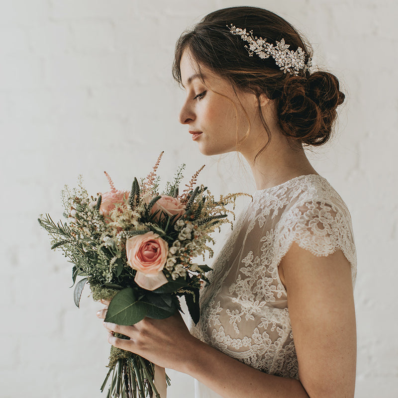 Lux curved crystal blossoms and sprigs headpiece - Liberty in Love