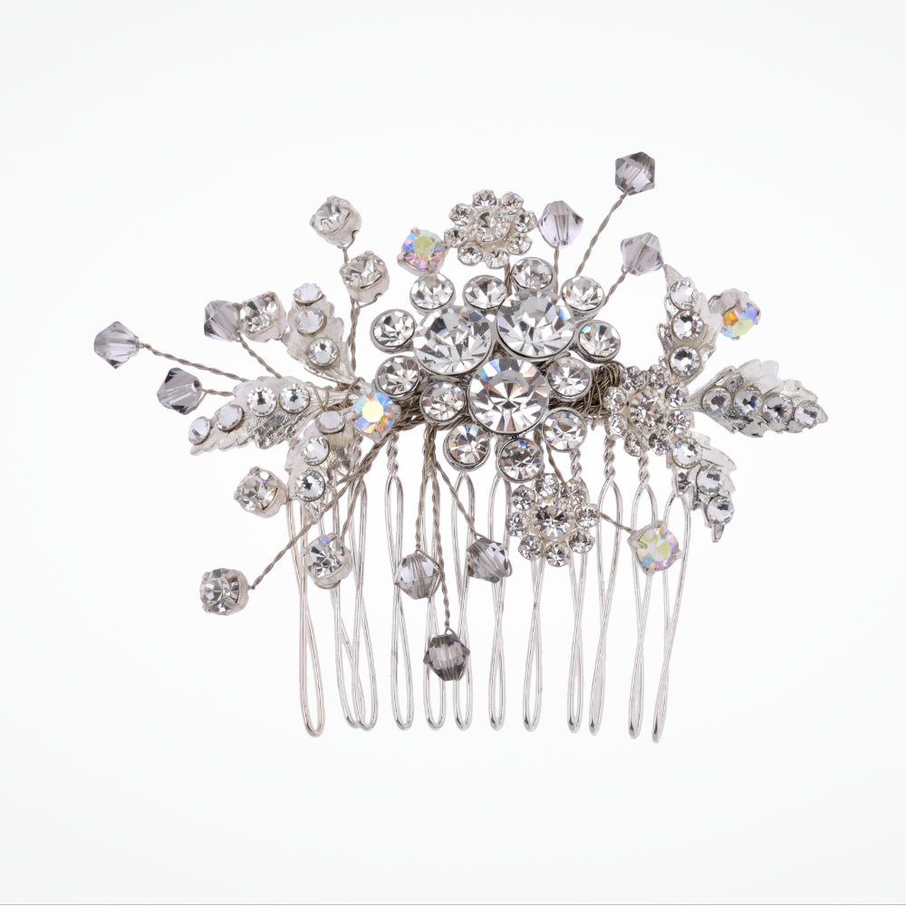 Madrid crystal sprigs leaves bridal hair comb