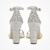 Maggie May laser-cut ivory leather block heel sandals - Liberty in Love