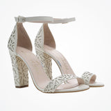 Maggie May laser-cut ivory leather block heel sandals - Liberty in Love