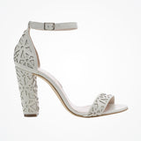 Maggie May laser-cut ivory leather block heel sandals - Liberty in Love