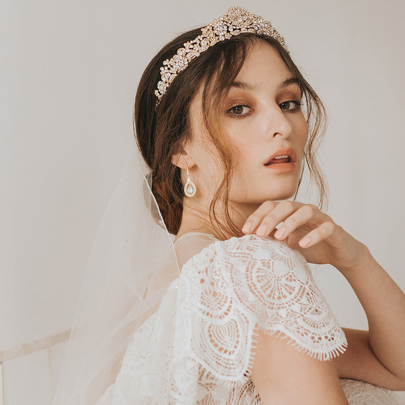 Marcella gold floral crystal embellished tiara - Liberty in Love